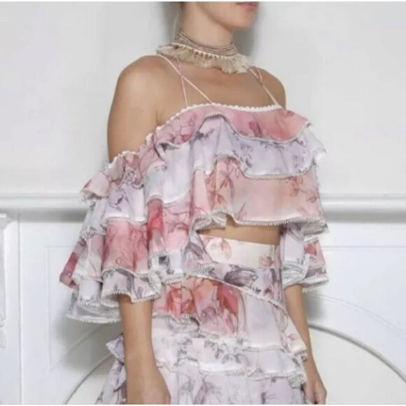 IXIAH Pastel Pink and Blue Barbie Ruffles Flowy Off the Shoulder Top Size US 6 - Picture 9 of 15